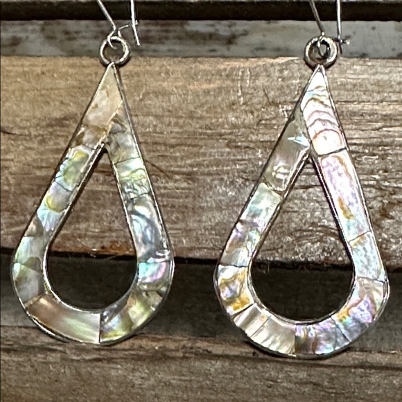 Mexico Taxco Alpaca great shape abalone sea shell sterling silver 925 earrings - Picture 2 of 5